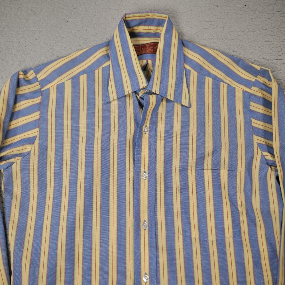 VTG 1970s Sears KINGS ROAD Shirt Mens 15 32 RARE MIS Print French Cuff Button Up